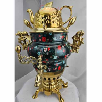 خرید، قیمت و مشخصات سماور برنجی با طرح گل های رنگارنگ و دلنشین ارزان و با کیفیت _ هنرظریف