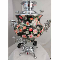 خرید، قیمت و مشخصات سماور نقره ای برقی برنجی با گل های رنگارنگ ارزان و با کیفیت _ هنرظریف