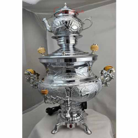 خرید، قیمت و مشخصات سماور برقی ۶ لیتری نقره ای با دسته های چوبی، ارزان و با کیفیت _ هنرظریف