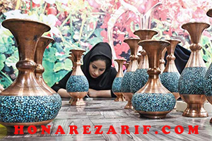 آشنایی با صنایع دستی فیروزه کوبی روی مس و مراحل ساخت آن